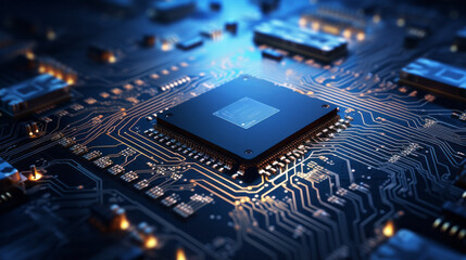 Fototapeta na wymiar A close up of a CPU chip on a printed circuit board