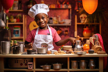 Cheerful African boy chef