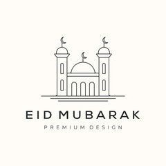 mosque building line art logo vector minimalist illustration design, islamic dome mosque logo design