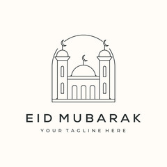 mosque prayer place line art logo vector minimalist illustration design, islamic traditional mosque symbol design