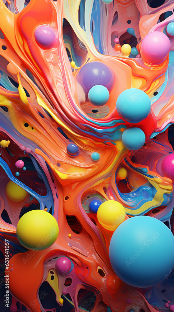 Poster a vibrant abstract painting with a dynamic mix of colors and shapes