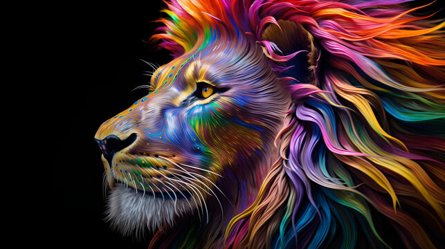 A majestic lion with vibrant colors in close-up