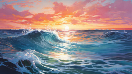 Obraz premium A beautiful sunset painting over the ocean