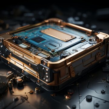 close up image of an exposed computer CPU circuit, central processing unit, computer  processor technology , generative ai 