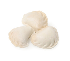 Raw dumplings (varenyky) isolated on white. Ukrainian cuisine