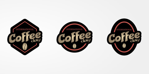 Fototapeta na wymiar The set of stickers about national coffee day. The lettering quotes in the form of patches