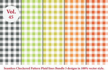 Plaid lines Pattern checkered Bundle 5 Designs Vol.45,vector Tartan seamless