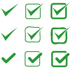 Green check mark icon. Check mark vector icon. Checkmark icons. 3 sets., Vector symbols set ,green check mar on clear background.