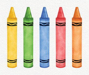 Multi-colored wax crayons vector set. kids coloring crayons in watercolor style for school and drawing concept