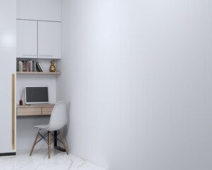 interior working room design with blank wall background in home