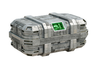 Hi-tech futuristic sci-fi container isolated on white background. concept of storage military equipment and games asset © AGPhotography