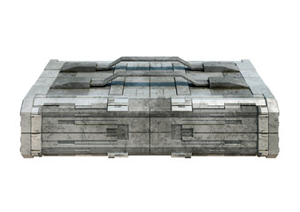 Hi-tech futuristic sci-fi container isolated on white background. concept of storage military equipment and games asset © AGPhotography