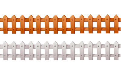 Vector illustration of a set of wooden fences brown and colored fence white