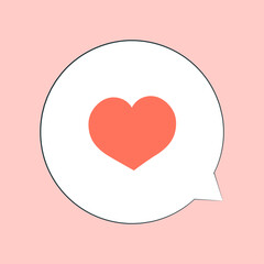 Vector love speech bubble valentines day card with heart flat design red color.