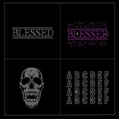 Rhinestone design (Blessed) (skull) (abcd) ss6 =2mm