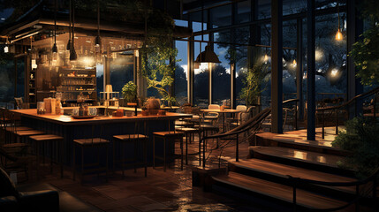 Fototapeta premium Atmosphere of a modern cafe in the peaceful evening