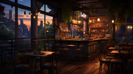 Fototapeta premium Atmosphere of a modern cafe in the peaceful evening