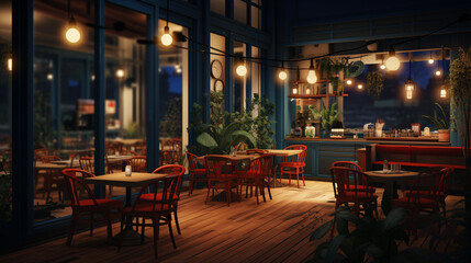 Fototapeta na wymiar Atmosphere of a modern cafe in the peaceful evening