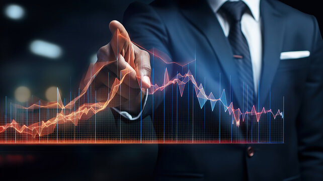 businessman is indicating the corporate future growth plan on an arrow graph