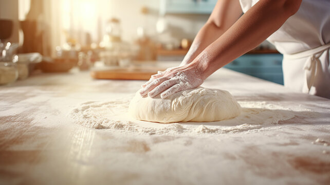 Rolling dough and pastry with kitchen background using hands