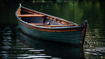 Fototapeta na wymiar old wooden boat gently gliding on the water's surface