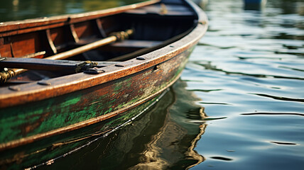 Fototapeta na wymiar antique wooden boat peacefully afloat in the water