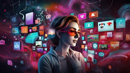 A collection of popular social media app icons, symbolizing the immense influence of social platforms on entertainment trends and consumption. Generative AI