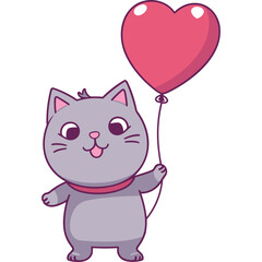 Cute cat with heart balloon
