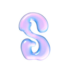 S alphabet with y2k liquid pastel hologram chrome effect