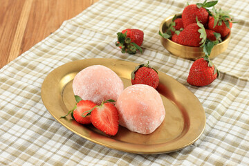 Japanese Confectionery Ichigo Daifuku, Round Glutinous Rice Dessert