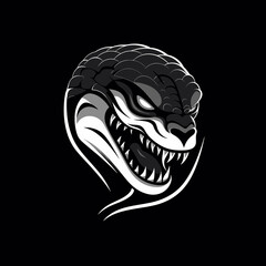Vector logo of cobra's head gaped, minimalistic, black and white