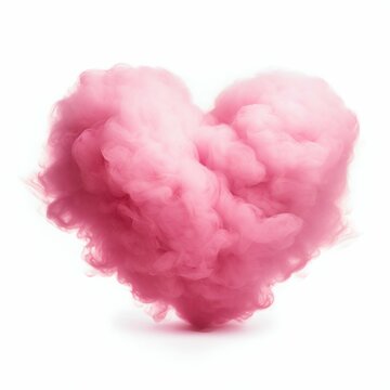 Cloud in the Form of a Heart in Pink Colors Isolated on White Background. Generative ai