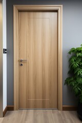 Internal Wood Door in Light Oak with Wood Frame. Generative ai