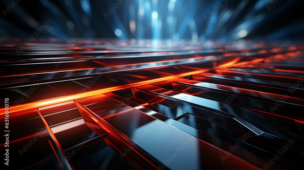 Poster technological abstract red neon lines background. generative ai