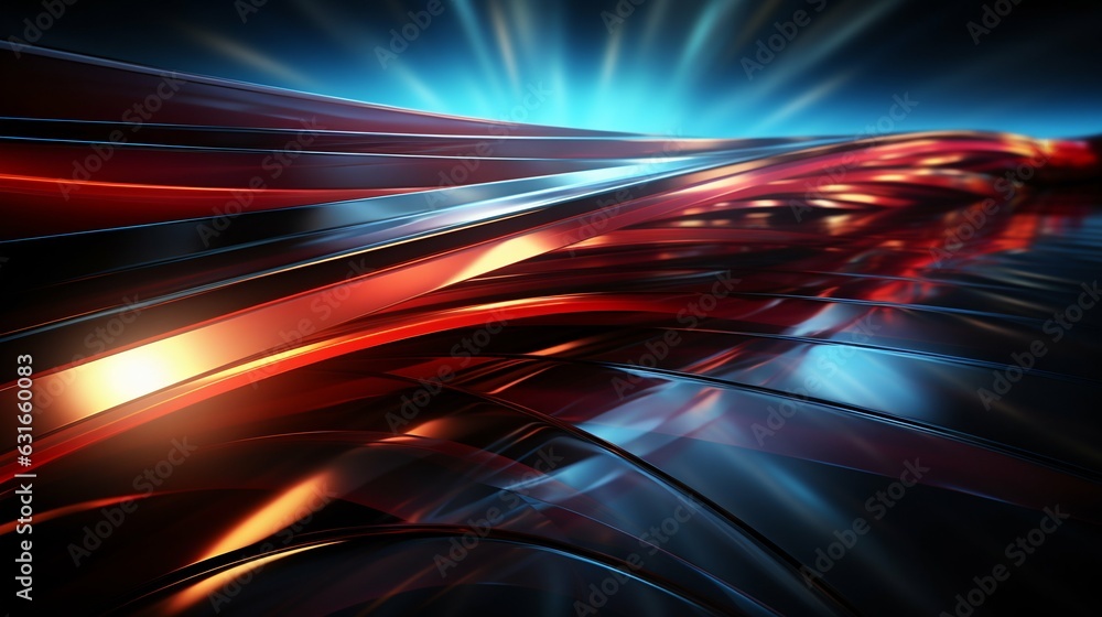 Poster technological abstract red neon lines background. generative ai