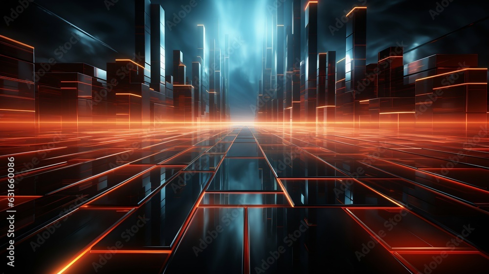 Aufkleber technological abstract red neon lines background. generative ai