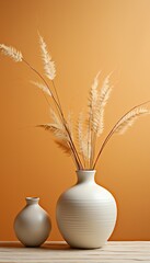 White Vase on a Beige Studio Background. Generative ai