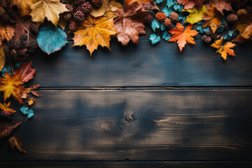 Naklejka na ściany i meble Fall leaves isolated on black background collection