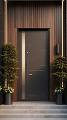 Sleek modern style front door with some plants around it