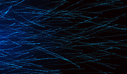 3D abstract digital technology blue light particles wave on blue background.
