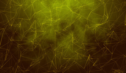 3D abstract digital technology yellow-orange particles network on pink background.