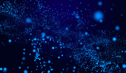 3D abstract digital technology blue particles network on blue background.