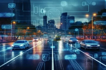 Fotobehang Overlay vehicle tracking system advanced traffic management intelligent transportation © Tazzi Art