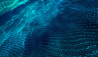 3D abstract digital technology blue particles network on blue background.