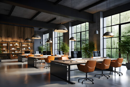 modern industrial office interior design Idea with green plants teamwork office space interior design idea