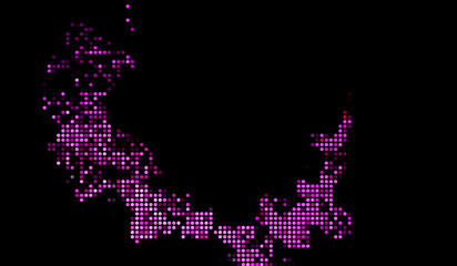 Halftone dots abstract digital technology pink light on black background.