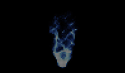 Halftone dots blue Burning sparks fire on black background