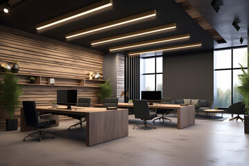 Fototapeta na wymiar Modern beautiful pleasant indoor Office working space interior design idea Modern teamwork interior idea