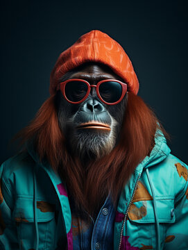An Anthropomorphic Orangutan Wearing Cool Urban Street Clothes