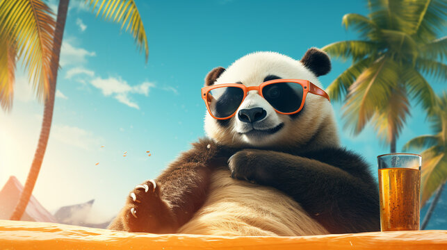 Panda Paradise: Chillin' with Shades and a Tropical Sip